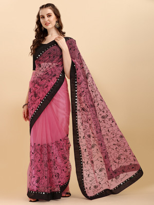 ALAGINI Embroidered Bollywood Net, Supernet Saree(Black)