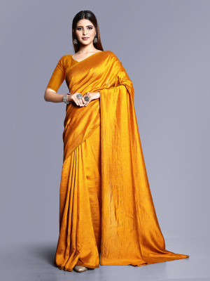 Hetvi Fashion Solid/Plain Bollywood Georgette Saree(Mustard)