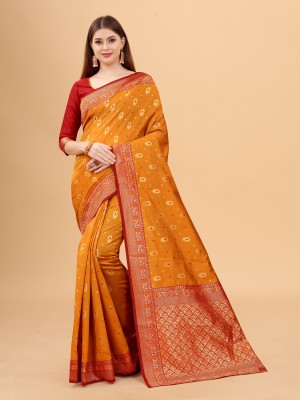 DHRUVIL TEXTILES Self Design Banarasi Organza, Cotton Silk Saree(Multicolor)