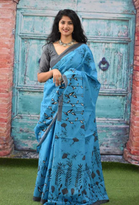 Jashvita Printed, Color Block, Blocked Printed Handloom Pure Cotton Saree(Multicolor)