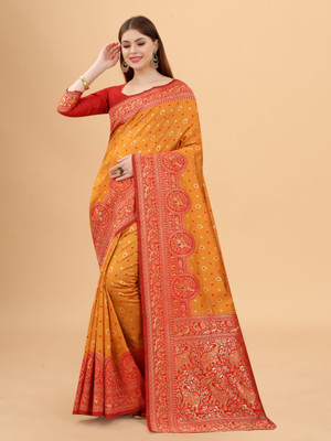 Shopwell Self Design Banarasi Organza, Cotton Silk Saree(Multicolor)