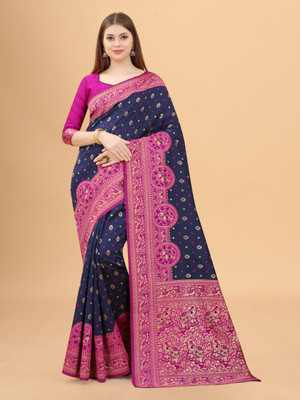 DHRUVIL TEXTILES Self Design Banarasi Organza, Cotton Silk Saree(Multicolor)