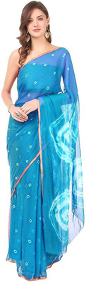 JustEthnic Printed Bandhani Chiffon Saree(Light Blue)
