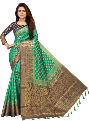 DHRUTI TEXTILES Woven Banarasi Cotton Silk Saree(Green)