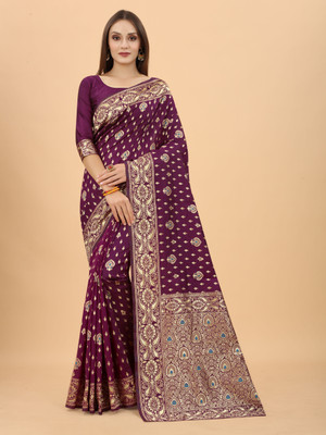 Shopwell Self Design Banarasi Organza, Cotton Silk Saree(Multicolor)