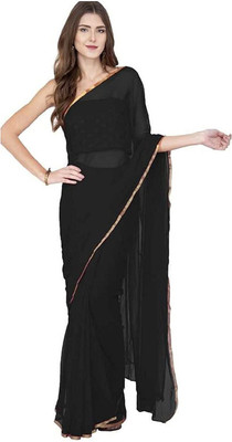 JustEthnic Solid/Plain Bollywood Chiffon Saree(Black)