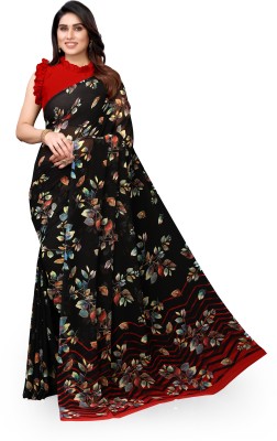 Madhur milan Floral Print Bollywood Georgette Saree(Black)