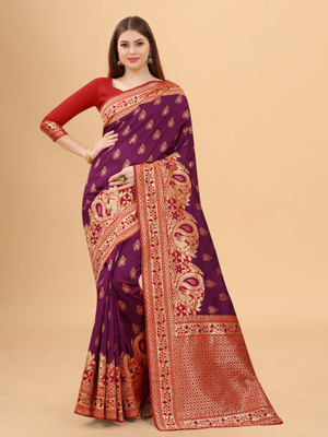 Shopwell Self Design Banarasi Organza, Cotton Silk Saree(Multicolor)