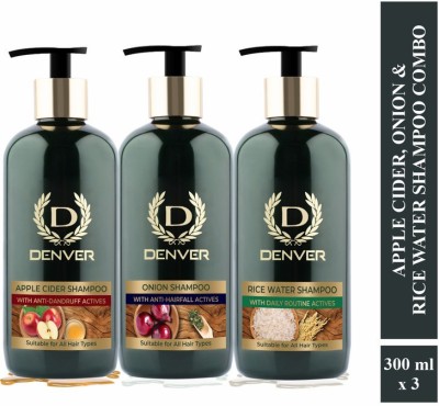 DENVER Apple Cider And Onion Shampoo And Rice Water Shampoo Combo Pack Of 3(900 ml)