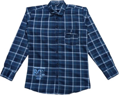 THE TINGE Boys Checkered Casual Green Shirt