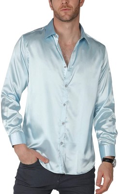 BOWRAIN Men Solid Casual Blue Shirt