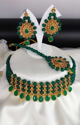 TWOLOVER Alloy Gold-plated Green Jewellery Set(Pack of 2)
