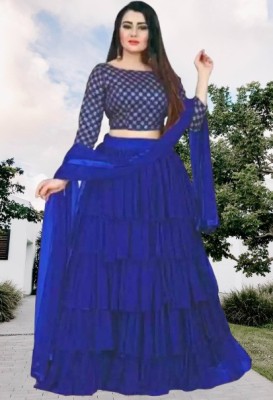 BudgetBeauty Self Design Semi Stitched Lehenga Choli(Blue)