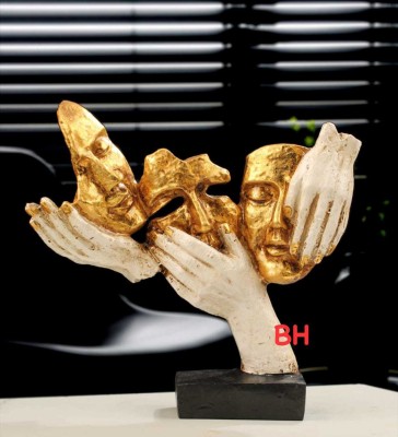 Banshi Handicrafts and Arts THREE HUMAN FACE Sculpture Ornament Abstract Figurines for Home Decoration Decorative Showpiece  -  27 cm(Polyresin, Gold, White)