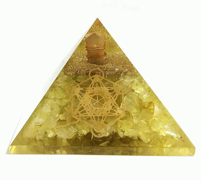 Sawcart Lemon Citrine Orgone Crystal Pyramid with Metatron Symbol for Healing (2.5-3”) Decorative Showpiece  -  5.5 cm(Stone, Crystal, Yellow)