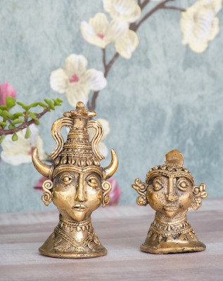 SHILPOGRAM Dhokra Brass Metal Handcrafted Maria Couple Set for Home Decor I Desk Decor Decorative Showpiece  -  15 cm(Brass, Gold)