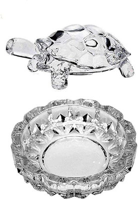 NextNewBetter WOODEN CRYSTAL TORTOISE WITH PLATE Decorative Showpiece  -  8 cm(Crystal, Clear)