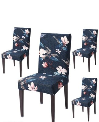 Samanch Home Polyester Geometric Chair Cover(Blue, White Pack of 4)