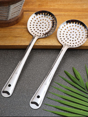 ZEVORA Pack of 2 Stainless Steel Skimmer (Jhara) Colander Strainer 32 cm Stainless Steel Serving Spoon Set(Pack of 2)