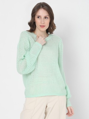 VERO MODA Self Design Round Neck Casual Women Green Sweater