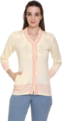 Arshiya Solid V Neck Casual Women Beige Sweater