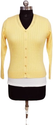 WOOL VINES Solid V Neck Casual Women Yellow Sweater