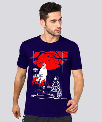 VIKCLIQUE Printed Men Round Neck Blue T-Shirt