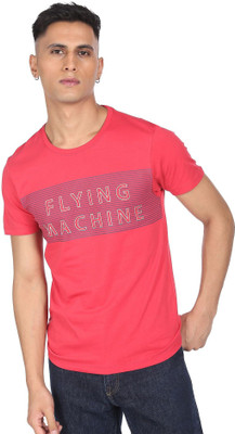 FLYING MACHINE Printed, Typography Men Round Neck Red T-Shirt