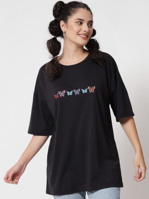 KOTTY Graphic Print Women Round Neck Black T-Shirt