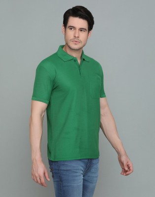 INKKR Solid Men Polo Neck Light Green T-Shirt