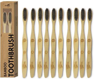 IMVELO Bamboo Toothbrush with Charcoal Activated Soft Bristles | Adult - Pack of 10 Soft Toothbrush