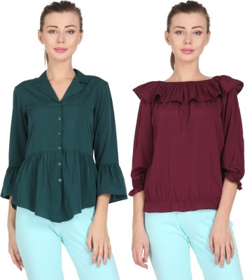 QNT FASHION Casual Solid Women Dark Green, Maroon Top