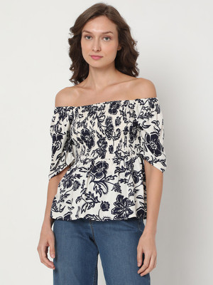 VERO MODA Casual Floral Print Women White Top