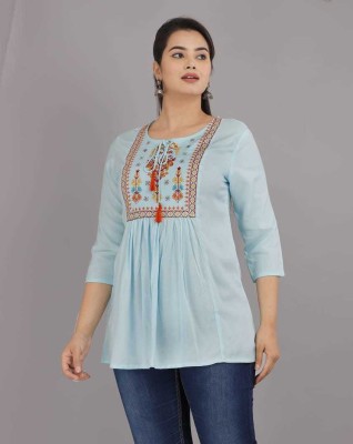 Rd fashion Casual Embroidered Women Light Blue Top