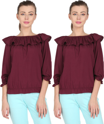 QNT FASHION Casual Solid Women Maroon Top