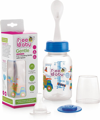 Beebaby Gentle 2 in 1 Baby Feeding Bottle with Plastic Feeder Spoon. (Blue) (125 ML / 4 Oz.) - 125 ml(Blue)
