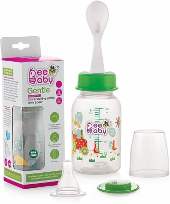 Beebaby Gentle 2 in 1 Baby Feeding Bottle with Plastic Feeder Spoon. (Green) (125 ML / 4 Oz.) - 125 ml(Green)