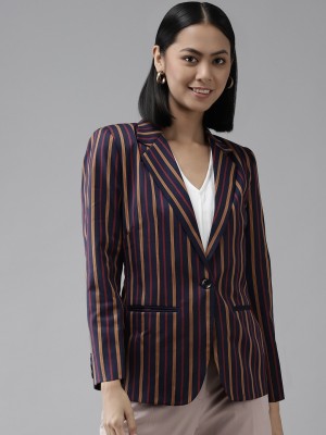 Shaftesbury London Striped Single Breasted Festive & Wedding, Lounge Wear, Casual Women Blazer(Multicolor)