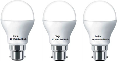 Dhija 10 W Basic Round B22 LED Bulb(White, Pack of 3)