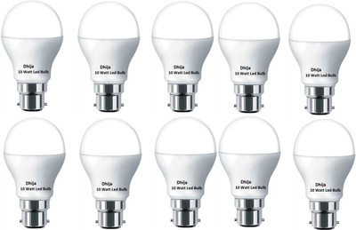 Dhija 10 W Basic Round B22 LED Bulb(White, Pack of 10)