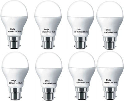 Dhija 10 W Basic Round B22 LED Bulb(White, Pack of 8)