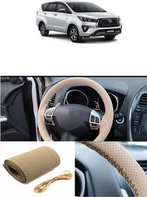 Etradezone Hand Stiched Steering Cover For Toyota Innova(Beige, Leatherite)