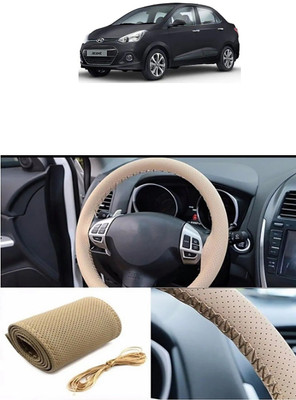 Etradezone Hand Stiched Steering Cover For Hyundai Xcent(Beige, Leatherite)