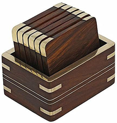 mark india Square Reversible Wood Coaster Set(Pack of 6)