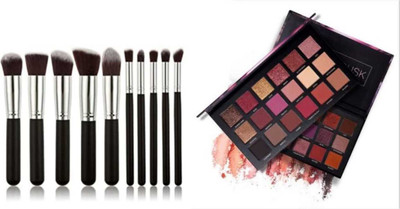 Ridoy 10 Pc Brush set With 18 Shades of Rose gold Eye shadow(11 Items in the set)