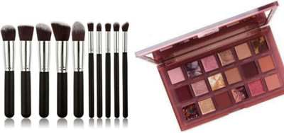 Ridoy 10 Pc Brush set With 18 Shades of Naughty Eye shadow(11 Items in the set)