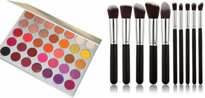 Ridoy 10 Pc Brush set With 35 Shades of Jacklyn Hill Eye shadow(11 Items in the set)