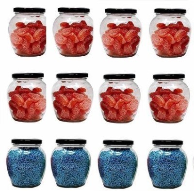 GOOD TO GREAT CREATION Glass Grocery Container  - 400 ml(Pack of 12, Black)