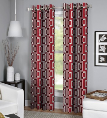 avi trendz 152 cm (5 ft) Polyester Semi Transparent Window Curtain (Pack Of 2)(Solid, Red)