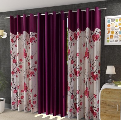 avi trendz 272 cm (9 ft) Polyester Semi Transparent Window Curtain (Pack Of 2)(Floral, Pink)